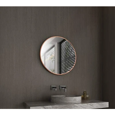 Immagine di Talos Specchio rotondo Noble in rame opaco con diametro di 60 cm da parete telaio alluminio robusto alta qualità oro e nero cinghia sospensione
