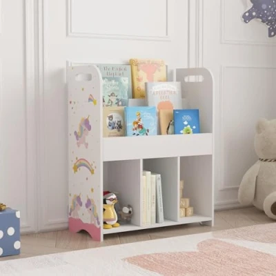 Immagine di [en.casa] Scaffale per Cameretta Bambini Mini Libreria con Scomparti e Contenitori a Scaletta Mobile Bianco Misura di Bimbi 75x62x29 cm Disegno Laterale Unicorno