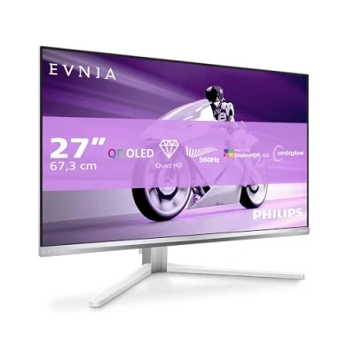 Immagine di PHILIPS Evnia 27M2N8500AM Monitor da gioco OLED QHD 27 pollici, 360 Hz, 0,03 ms, HDR400, FreeSync. Prem., comp. G Sync. (2560x1440, 2x HDMI 2.1, 1x DP 1.4, Hub USB) bianco
