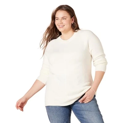 Immagine di Amazon Essentials Maglione Girocollo Morbido a Maniche Lunghe dalla vestibilità Classica Donna, Avorio, XS
