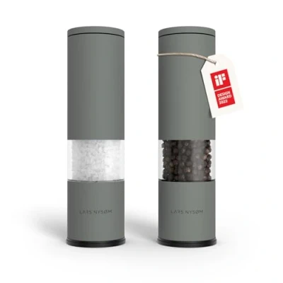 Immagine di LARS NYSØM Set di 2 macina sale e pepe manuale con in ceramica regolabile da grossolana a fine I macinini per spezie design (Ash Gray)