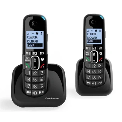 Immagine di Delta Italia 2 Telefoni Cordless Twin Duo Amplificato x Anziani Suoneria Forte 90 Db Volume 35 Pulsante Boost Vivavoce Call Blocker programmabile Blocco chiamate indesiderate Tasto Black List