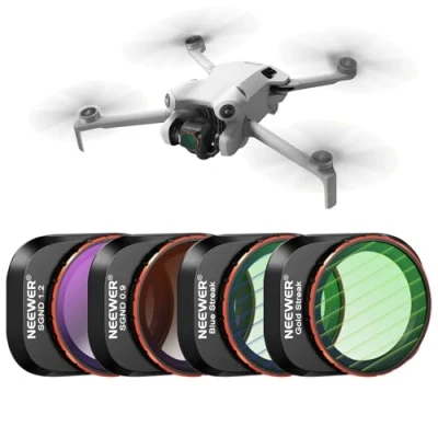 Immagine di NEEWER Set di Filtri ND ed Effetti Compatibile con DJI Mini 4 Pro, 4pz, Densità Neutra Morbidi GND0.9 GND1.2 Anamorfici a Strisce Blu/Oro, Vetro Ottico HD/Telaio in Alluminio