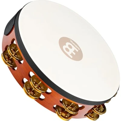Immagine di Meinl Percussion TAH2B AB Tamburello in legno con testa di pelle e doppia fila sonagli ottone nel telaio, diametro: 25,40 cm (10&#039;&#039;), colore marrone