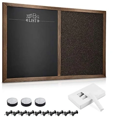 Immagine di Navaris Lavagnetta Combinata Gesso e Sughero Combo Lavagna Magnetica Nera Bacheca in 60x40 cm con Gessi Magneti Spilli Memo Board