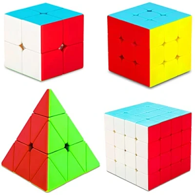 Immagine di SISYS 4 Pack Speed Cube Set Cubo Magico 2x2 + 3x3 4x4 Pyraminx Piramide Magic Puzzle Cubes 3D Senza Adesivo Speedcubing Giocattoli Educativo per Bambini e Adulti