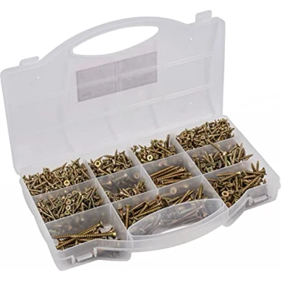Immagine di Connex Assortimento di viti universali, 900 pezzi, a testa svasata, Pozidriv, filettatura completa, zincata, set viti, scatola assortimento, DP8500131