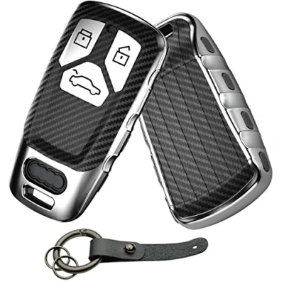 Immagine di Baisirui per Custodia Chiave Audi q5 a3 q7 a4 a1 tt q2 Auto Cover Portachiavi Accessori, Smart a Tre Pulsanti in Fibra di Carbonio TPU