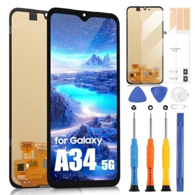 Immagine di OLED Schermo per Samsung Galaxy A34 5G, Display 5G A346 SM A346B A346E A346M, Touchscreen Digitazer Full Assembly Sostituzione con Riparazione Kit (Nero)