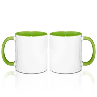 Immagine di MR.R set di 2 tazze da caffè vuote per sublimazione, 325 ml, tazza bianca con colore verde interno e manico,
