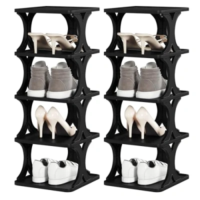 Immagine di eSituro Set di 2 Scarpiere a 5 Livelli, Scarpiera Salvaspazio Slim Impilabile Verticale, Organizer per Scarpe, Montaggio senza Attrezzi, Ingresso, Corridoio e Armadio, Nero