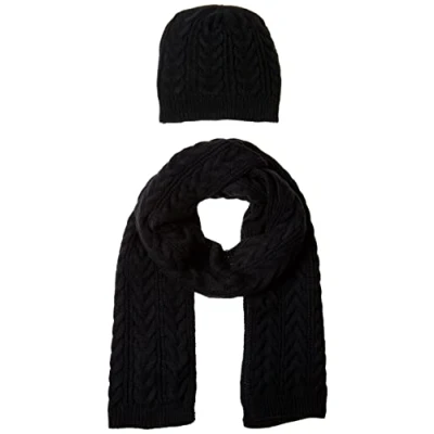 Immagine di Amazon Essentials Set con Sciarpa e Berretto in Maglia Intrecciato Donna, Nero, Taglia Unica