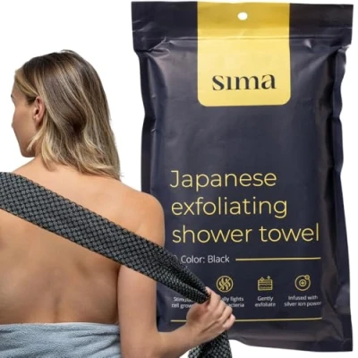 Immagine di asciugamano esfoliante per viso e corpo, giapponese con fibre esagonali, il corpo 2 lati strofinare lavare, 1 extra lungo