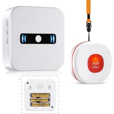 Immagine di DAYTECH Pulsante di chiamata wireless Caregiver Pager per paziente anziano nel sistema allarme domestico 1 ricevitore portatile e trasmettitore SOS