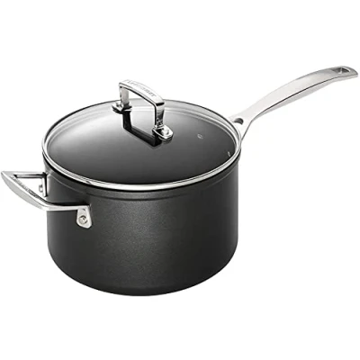 Immagine di le Creuset Casseruola con maniglia e coperchio vetro in Alluminio Antiaderente, Diameter 18 cm, per tutte fonti di calore, induzione incluso, Nero, 51108180010302