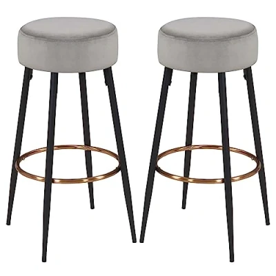 Immagine di Duhome 2x Sgabelli da bar tessuto (velluto) rotondo piedini in metallo altezza 80 cm selezione colore 5168A, colore:verde scuro, materiale:velluto