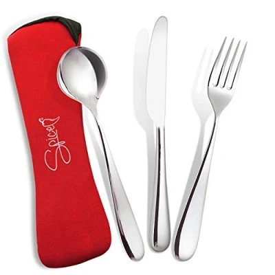 Immagine di SPICE Set 3 Posate Portatili da Viaggio Campeggio in Acciaio Inox Forchetta Coltello Cucchiaio