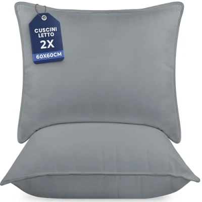 Immagine di Utopia Bedding Cuscini Letto (Set di 2), 60 x cm Guanciali Coppia, 3D Fibra Poliestere (Grigio)