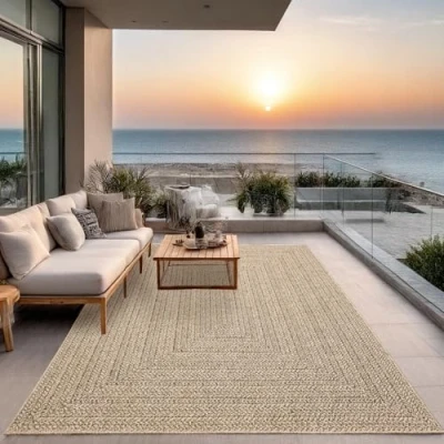 Immagine di the carpet Kansas robusto tappeto per esterni ed interni in juta naturale, resistente alle intemperie, adatto a terrazze e giardini, 240 x 340 cm