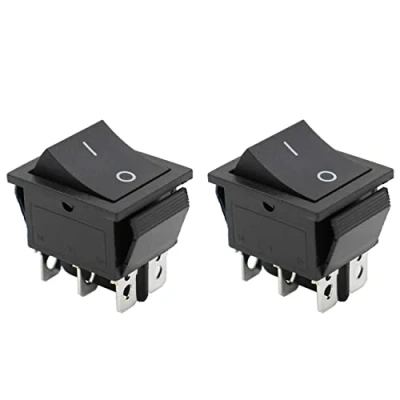 Immagine di Heschen Interruttore a bilanciere (ON) OFF Momentary DPDT 6 Terminali 16A 250VAC Nero 2Pack
