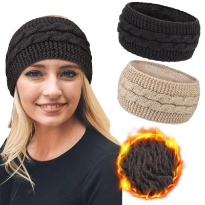 Immagine di DRESHOW Fascia per Capelli Lavorata a Maglia Calda da Donna Scalda Orecchie All&#039;uncinetto Fasce in Pile Spesso