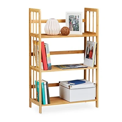 Immagine di Relaxdays Scaffale Libreria in bambù, HLP: 91 x 51 32 cm, 3 Ripiani Portaoggetti, Mobile per Camera, Salotto, Naturale, Legno, Marrone Chiaro, 1