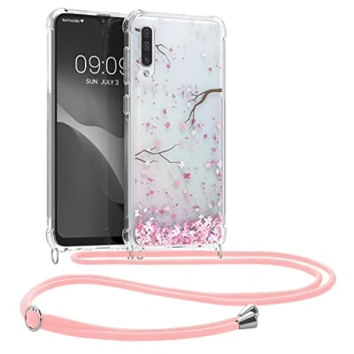 Immagine di kwmobile Custodia Compatibile con Samsung Galaxy A50 Cover Back Case in Silicone TPU Protezione Smartphone Cordino rosa/marrone scuro/trasparente