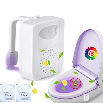 Immagine di ZEZHOU Luce per WC con sensore di movimento, luci notturne a LED 16 colori aromaterapia bagno, idea regalo divertente papà, uomini, donne, bambini, ragazzi, fantastici gadget