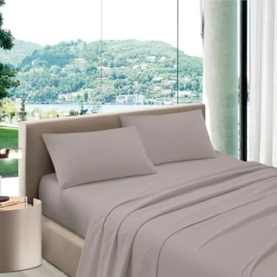 Immagine di PURALUNA Completo Letto singolo 1 Posto, set di lenzuola IN cotone MADE ITALY (Tortora, Singolo)