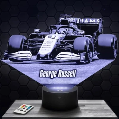 Immagine di Lampada da comodino, Luce notturna tattile formula 1 G. Russell F1 illusione 3D LED, idea regalo di Natale per ragazzi e ragazze notte bambini o adulti