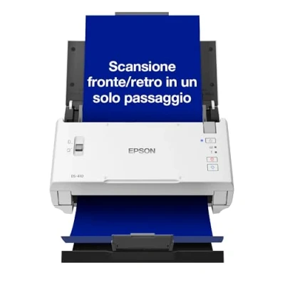 Immagine di Epson Workforce DS 410 Scanner A4 Verticale, velocità 26 Pagine al Minuto in b/n e Colore con Alimentatore Automatico di Fogli da 50 Fogli, Free 3 Year Warranty Anni Garanzia Gratuita