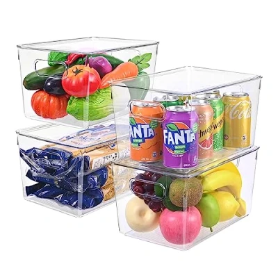 Immagine di Foydream Organizer Frigorifero, 4 Pezzi Contenitori Cucina con Coperchio per Cucina, Armadi, Trasparenti Frigo Salvaspazio, 28,6 x 19 15,5 cm