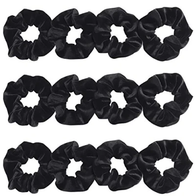 Immagine di Belle Vous Elastici per Capelli Neri (12pz) Scrunchies Velluto Cappelli: Lisci, Ondulati, Ricci, Lunghi, Corti, Spessi e Fini Chiffon Donna