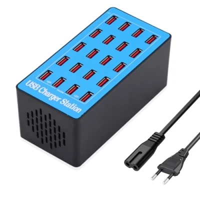 Immagine di Caricatore USB Multiplo, stazione di ricarica a 20 porte, da Desktop 100W/20A, Hub alimentazione USB, compatibile con iPhone 12/13/14/15/Samsung S24/S23/S22/Google/Tablet