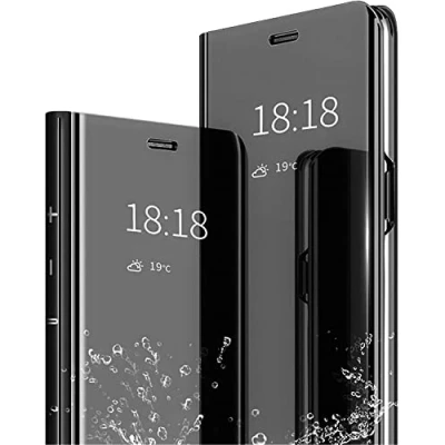 Immagine di Custodia per Samsung Galaxy S10/S10 Plus Clear View Standing Cover Mirror Flip 360 Gradi Protezione Portafoglio Elegante Case Copertura (nero, S10 Plus)