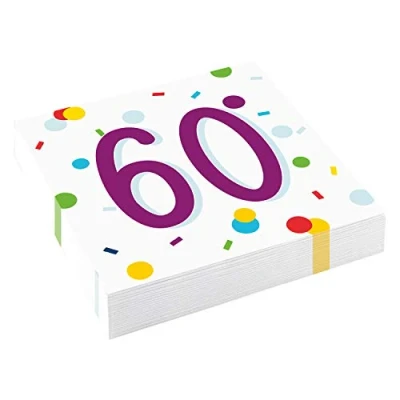 Immagine di amscan 9906765 Confetti 60 Compleanno 20 Tovaglioli Pranzo 33cm, Carta, Multicolore, 33 cm, unità