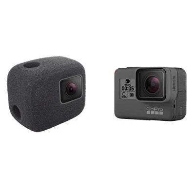 Immagine di Komet WindSlayer Custodia antivento in schiuma per parabrezza + pellicola protettiva vetro (2 2 pezzi) compatibile con GoPro Hero 7 (solo nero) / 6 5 impermeabile fotocamera