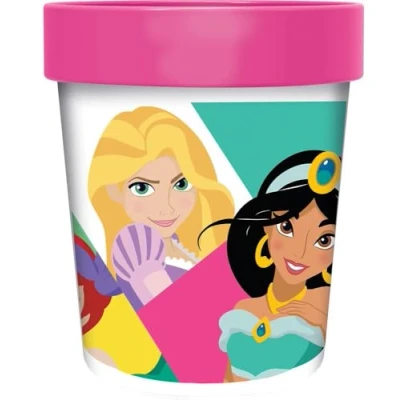 Immagine di Disney Bicchiere rosa per bambine in plastica Principesse Jasmine Rapunzel Belle Biancanev Ariel Cenerentola Bella addormentata 260 ml con base antiscivolo