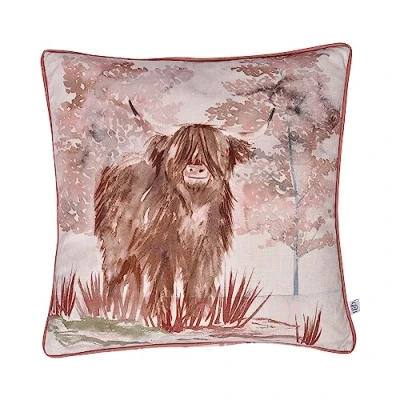 Immagine di Dreams &amp; Drapes Lodge Hanson Highland Cow Cuscino imbottito in velluto, 43 x cm, colore: Terracotta