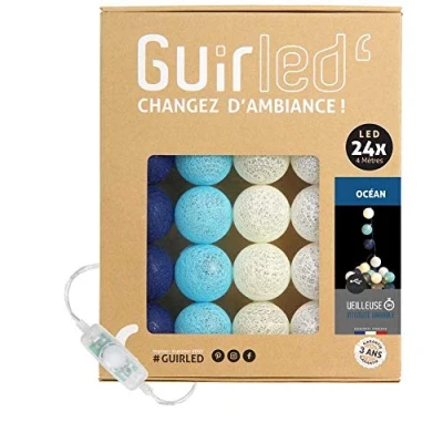 Immagine di GuirLED Guirlanda luminoso a LED per batuffoli di cotone USB Luce notturna bambini 2h Alimentatore doppio 2A incluso 3 intensità 24 sfere 2,4m Oceano