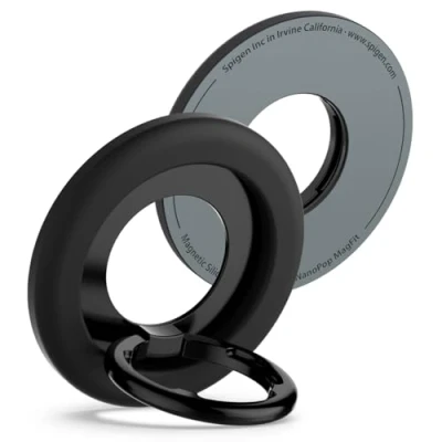 Immagine di Spigen Nano Pop MagFit Phone Holder Stand [Attacco Magnetico e Regolabile a 135] Supporto ad Anello in Metallo per Telefono con Impugnatura Dito iPhone Serie 16/15 / 14/13 12 Nero