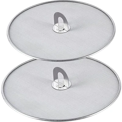 Immagine di Piqiuqiu Set di 2 paraspruzzi in acciaio inox, con manico pieghevole da cucina, pratico coperchio dell&#039;olio può essere applicato a qualsiasi pentola o padella, 25 cm + 32