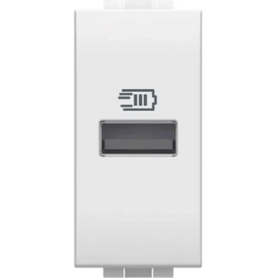 Immagine di Bticino N4191A Caricatore USB con un ingresso tipo A, da installare nella placca Livinglight, per ricaricare dispositivi elettronici fino a 15W, 1 modulo, bianco