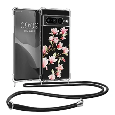 Immagine di kwmobile Custodia Compatibile con Google Pixel 7 PRO Cover Back Case in Silicone TPU Protezione Smartphone Cordino Rosa/Bianco/Trasparente