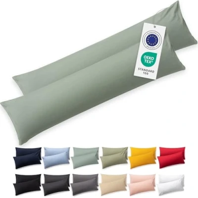 Immagine di Blumtal Federe Cuscini Letto Matrimoniale Cotone 40x145 100% Cotone, Set di 2 in Jersey con Cerniera, Federa certificate Oeko Tex, Cuscino Verde Chiaro