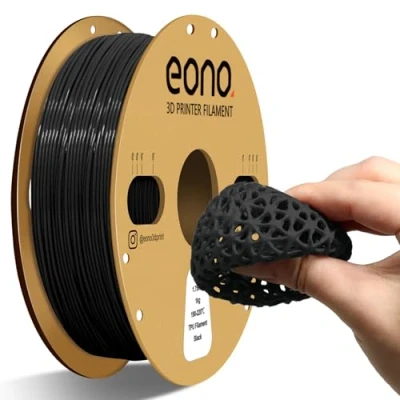Immagine di EONO Filamento morbido e flessibile in TPU, 95A 1,75 mm, filamento, 1 kg, precisione dimensionale: +/ 0,07 per stampanti FDM, nero