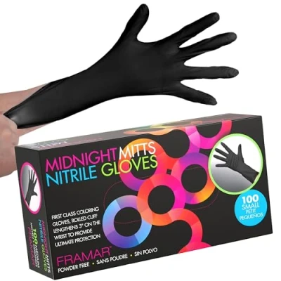 Immagine di FRAMAR Guanti Nitrile Neri Piccoli Monouso Piccoli, Non Lattice Senza Piccoli,Guanti in Gomma Confezione da 100