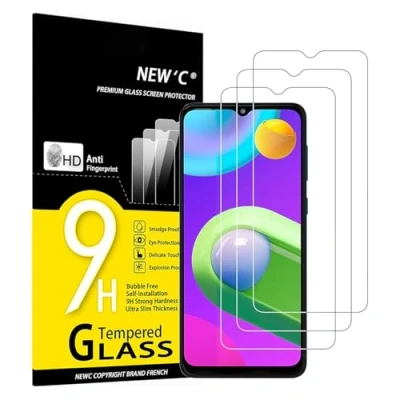 Immagine di NEW&#039;C 3 Pezzi, Vetro Temperato per Samsung Galaxy M02, Pellicola Prottetiva, Senza Bolle, Durezza 9H, 0,33mm Ultra Trasparente, Resistente.