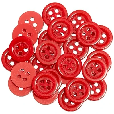 Immagine di AERZETIX C67907 Set di 25 Bottoni per cucire rotondi Ø11.5x2mm a 4 fori 18L L18 con bordo colore rosso chiaro in plastica apertura 2mm moda merceria cucito abbigliamento decorazione