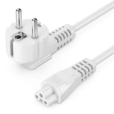 Immagine di deleyCON 2m Cavo di Alimentazione Rete Corrente Spina con Impianto Terra Tipo F (CEE 7/4) 90 a IEC C5 Femmina 2,5 Amp Trifoglio TV Monitore Schermo Laptop Bianco